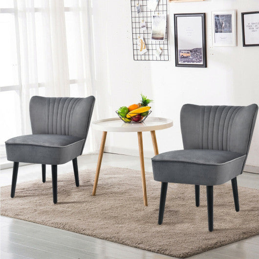 Set of 2 Upholstered Modern Leisure Club Chairs with Solid Wood Legs-Gray