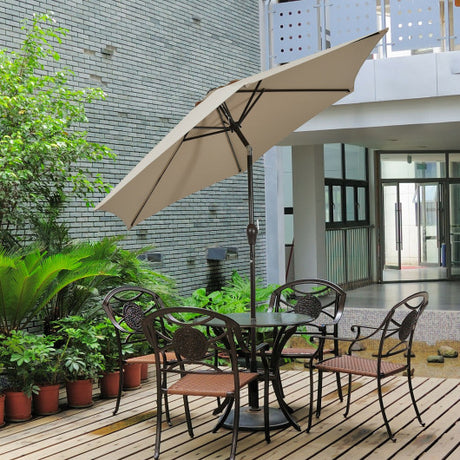 9 ft Outdoor Market Patio Table Umbrella Push Button Tilt Crank Lift-Tan