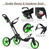 Folding Golf Push Cart with Scoreboard Adjustable Handle Swivel Wheel-Green