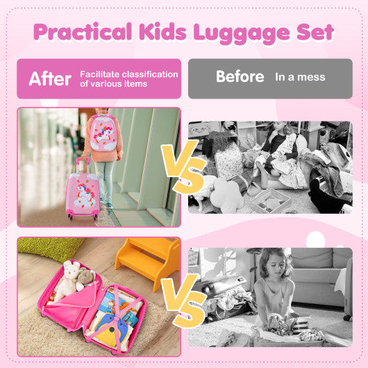 2 Pieces Kids Carry-on Luggage Set with 12 Inch Backpack-Multicolor