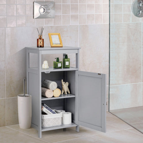 Bathroom Wooden Floor Cabinet with Multifunction Storage Rack-Gray