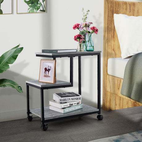 3-Tier Side Table with Storage and Universal Casters for Living Room and Bedroom-Black