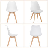 Set of 4 Dining Chairs Mid-Century Modern Shell PU Seat with Wooden Legs-White