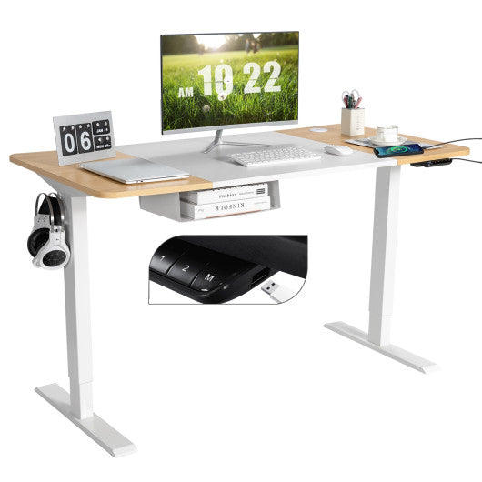 55 x 28 Inch Electric Adjustable Sit to Stand Desk with USB Port-Natural