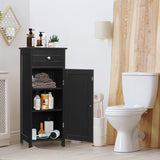 Wooden Storage Free-Standing Floor Cabinet with Drawer and Shelf-Black