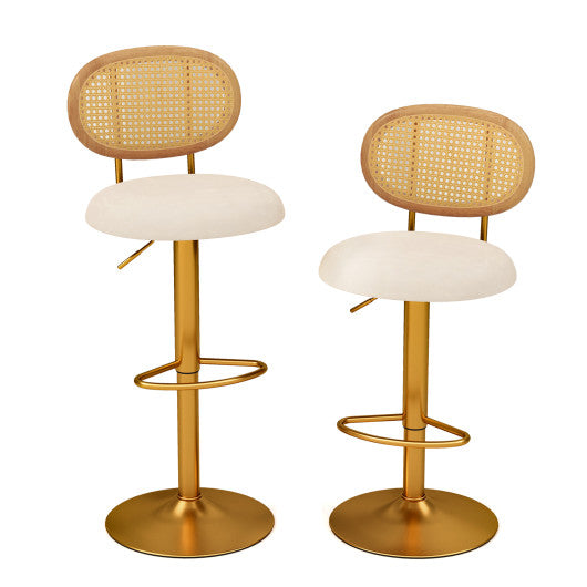 2 Pieces Bar Chairs with PE Rattan Backrest-360°Swivel and Height Adjustable