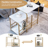 2 Pieces Faux Marble Nesting Table for Small Space-White