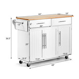 Kitchen Island Trolley Cart Wood Top Rolling Storage Cabinet-White