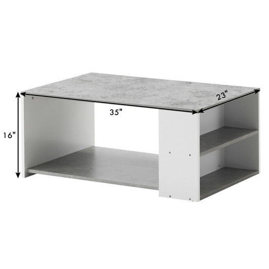 Coffee Table Sofa Side Table with Storage Shelves -Gray