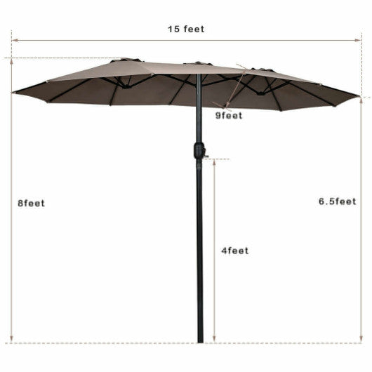 15 Feet Double-Sided Outdoor Patio Umbrella with Crank without Base-Tan