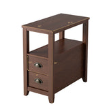 End Table Wooden with 2 Drawers and Shelf Bedside Table-Brown