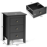 Nightstand End Beside Table Drawers Modern Storage Bedroom Furniture-Black