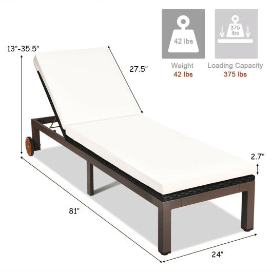 Back Adjustable Cushioned Patio Rattan Lounge Chair