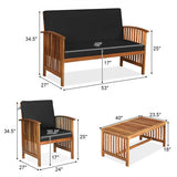 4 Pieces Patio Solid Wood Furniture Set-Black