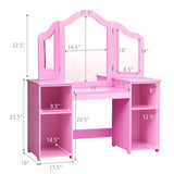 Kids Tri Folding Mirror Makeup Dressing Vanity Table Set-Pink