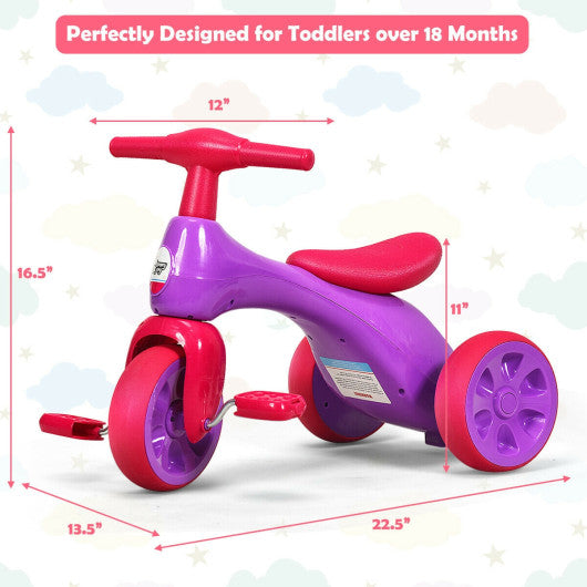 2 in 1 Toddler Tricycle Balance Bike Scooter Kids Riding Toys w/ Sound & Storage-Purple