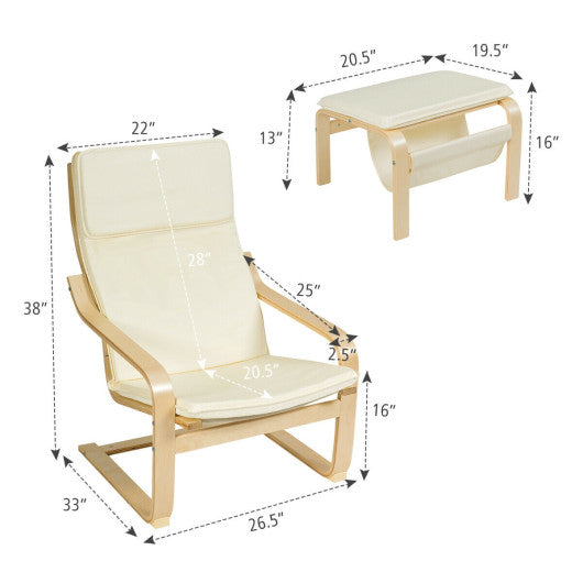 Relax Bentwood Lounge Chair  Set with Magazine Rack-White