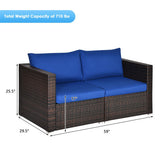 2PCS Patio Rattan Sectional Conversation Sofa Set-Navy