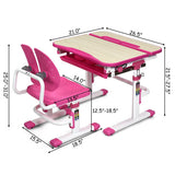 Height Adjustable Kids Study Desk and Chair Set-Pink