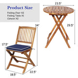 3 Pieces Patio Folding Bistro Set with Padded Cushion and Round Coffee Table-Navy