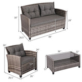 4 Pieces Patio Rattan Furniture Set Coffee Table Cushioned Sofa-Gray