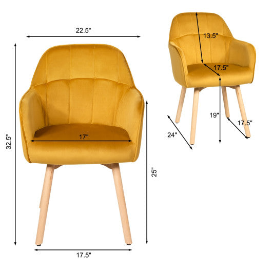 Set of 2 Mid-Back Accent Leisure Armchairs-Yellow