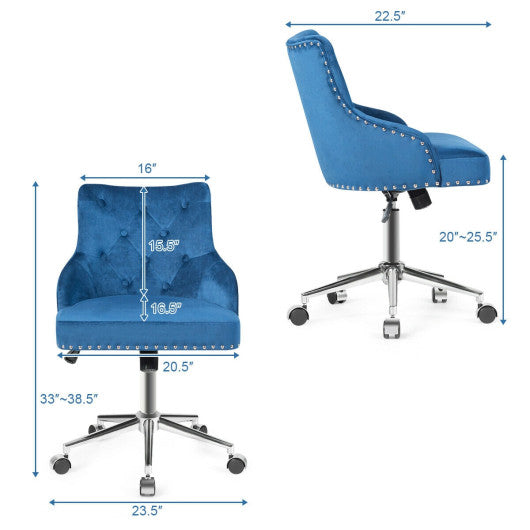 Tufted Upholstered Swivel Computer Desk Chair with Nailed Tri-Blue