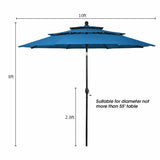 10' 3 Tier Patio Umbrella Aluminum Sunshade Shelter Double Vented without Base-Blue