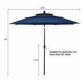 10' 3 Tier Patio Umbrella Aluminum Sunshade Shelter Double Vented without Base-Navy