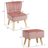 Modern Accent Chair Ottoman Set with Footstool-Pink