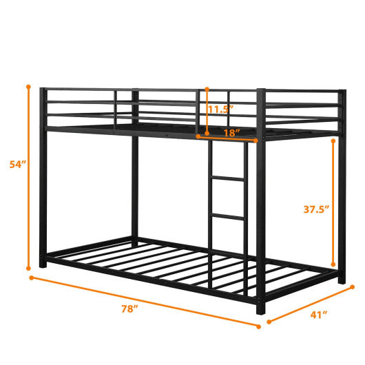 Sturdy Metal Bunk Bed Frame Twin Over Twin with Safety Guard Rails and Side Ladder-Black