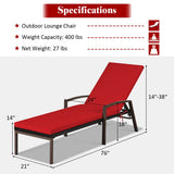 2 Pieces Patio Rattan Adjustable Back Lounge Chair with Armrest and Removable Cushions-Red