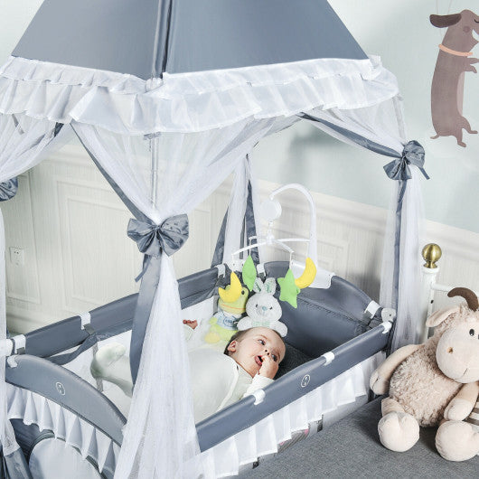 Portable Baby Playpen Crib Cradle with Carring Bag-Gray