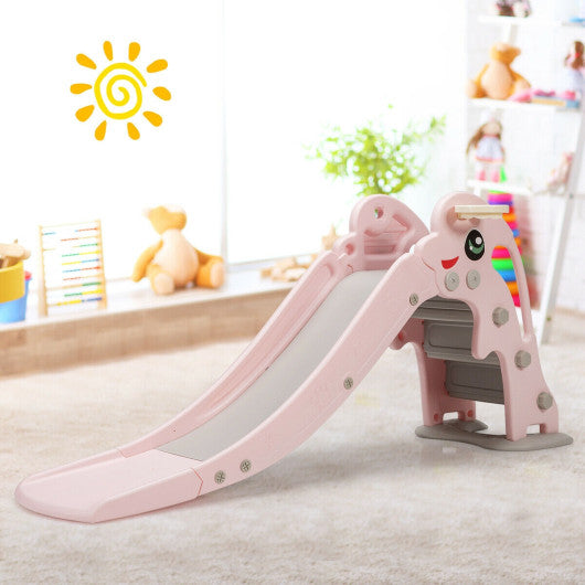 3-in-1 Kids Climber Slide Play Set  with Basketball Hoop and Ball-Pink