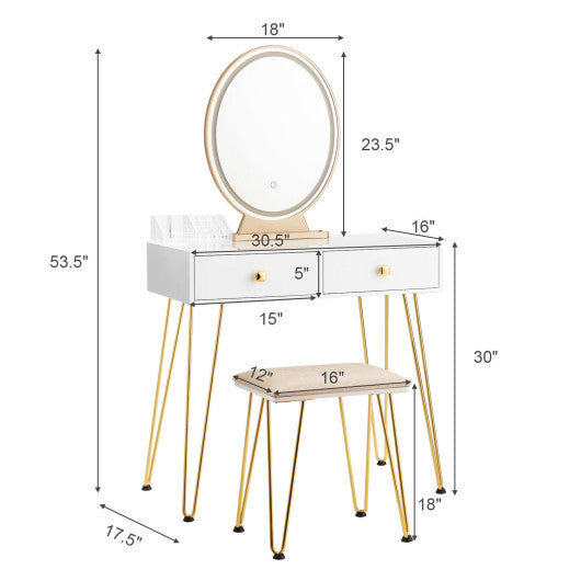 Industrial Makeup Dressing Table with 3 Lighting Modes-White