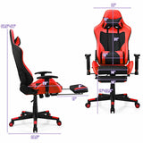 PU Leather Gaming Chair with USB Massage Lumbar Pillow and Footrest-Red