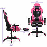 PU Leather Gaming Chair with USB Massage Lumbar Pillow and Footrest -Pink