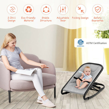 2-in-1 Adjustable Baby Bouncer and Rocker-Gray