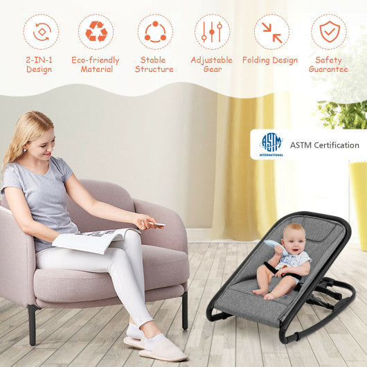 2-in-1 Adjustable Baby Bouncer and Rocker-Gray