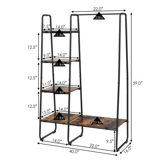 Clothes Rack Free Standing Storage Tower with Hanging Bar-Black