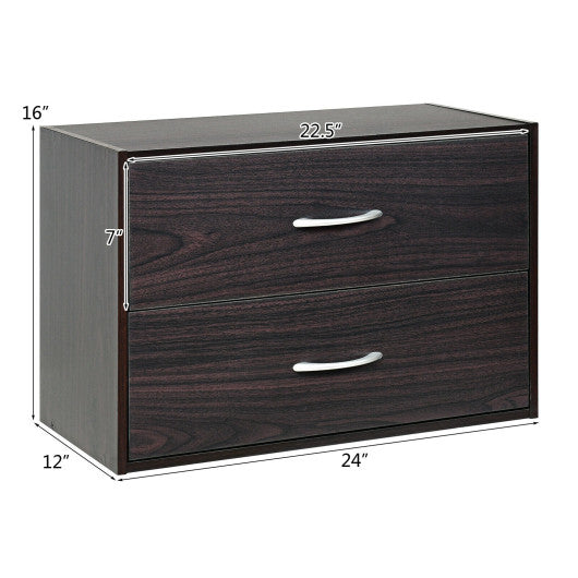2-Drawer Stackable Horizontal Storage Cabinet Dresser Chest with Handles-Espresso