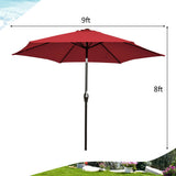 9 ft Outdoor Market Patio Table Umbrella Push Button Tilt Crank Lift-Burgundy