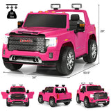 12V 2-Seater Licensed GMC Kids Ride On Truck RC Electric Car with Storage Box-Pink