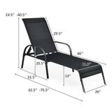 2 Pcs Outdoor Patio Lounge Chair Chaise Fabric with Adjustable Reclining Armrest