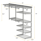 Adjustable Closet Organizer Kit with Shelves and Hanging Rods for 4 to 6 Feet-Gray