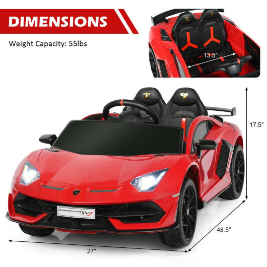 12V Licensed Lamborghini SVJ RC Kids Ride On Car with Trunk and Music-Red