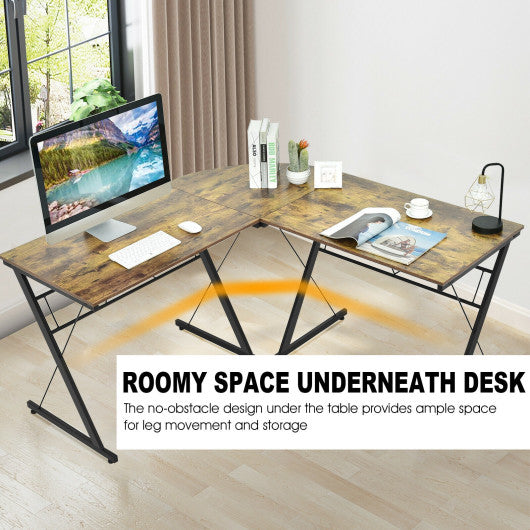 59 Inches L-Shaped Corner Desk Computer Table for Home Office Study Workstation-Brown