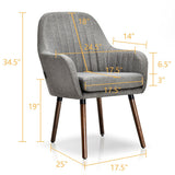 Set of 2 Fabric Upholstered Accent Chairs with Wooden Legs-Gray