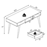 Stylish Computer Desk Workstation with 2 Drawers and Solid Wood Legs-Walnut