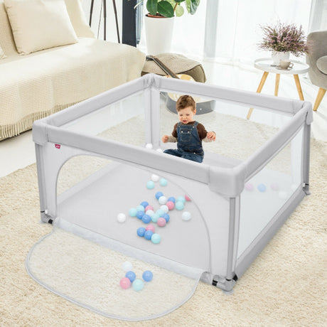 Large Safety Play Center Yard with 50 Balls for Baby Infant-Gray
